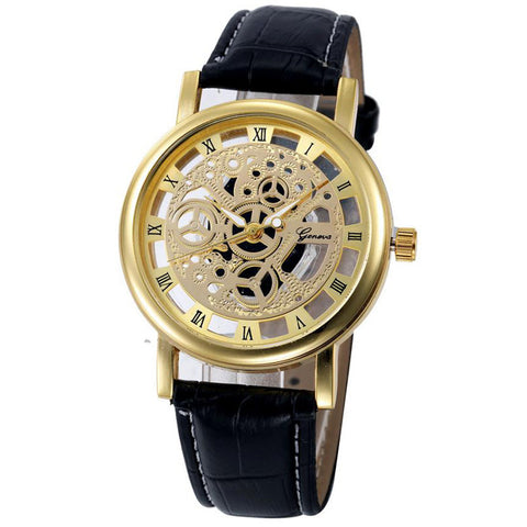 Men watches 2016 Fashon Geneva Hollow Out Faux Leather Analog Quartz Wrist Watch For Women homens relogio &22
