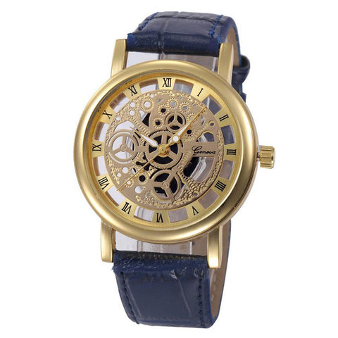 Men watches 2016 Fashon Geneva Hollow Out Faux Leather Analog Quartz Wrist Watch For Women homens relogio &22