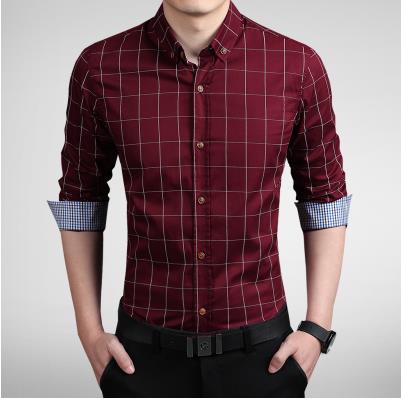 ZhenZhou Plaid Men Shirts Tailoring Slim Fit M-5XL 100% Cotton Mens Dress Shirts Male Clothes Social Casual Shirt Men Brand