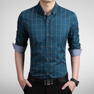 ZhenZhou Plaid Men Shirts Tailoring Slim Fit M-5XL 100% Cotton Mens Dress Shirts Male Clothes Social Casual Shirt Men Brand