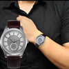 New Men Leather Stainless Steel Dial Quartz Wrist Watch