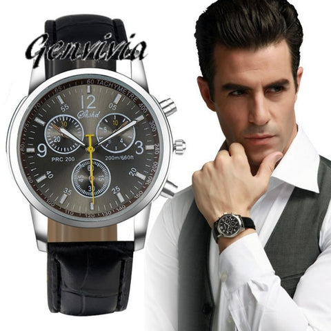 Free shipping Genvivia New Fashion Watches Men Quartz Watch Luxury Brand Faux Leather Men"s Analog Watch