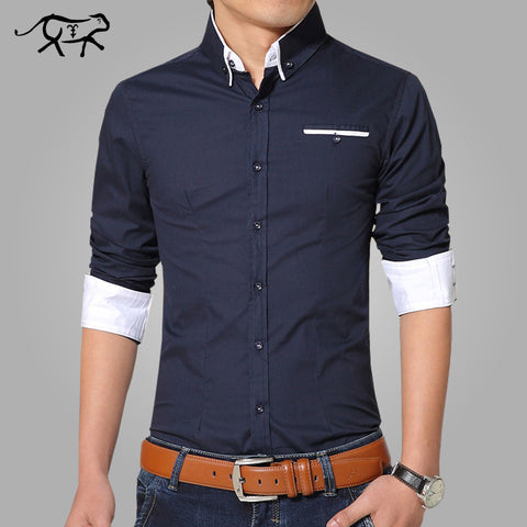 2017 Spring Casual Shirt Men Cotton Mens Dress Shirts Solid Slim Fit Plus Size Long sleeve Stylish Shirt Camisas Plus Size M-5XL