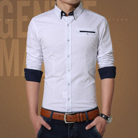 2017 Spring Casual Shirt Men Cotton Mens Dress Shirts Solid Slim Fit Plus Size Long sleeve Stylish Shirt Camisas Plus Size M-5XL