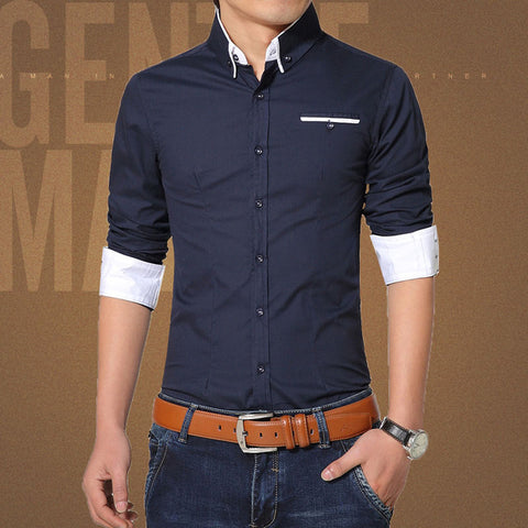 2017 Spring Casual Shirt Men Cotton Mens Dress Shirts Solid Slim Fit Plus Size Long sleeve Stylish Shirt Camisas Plus Size M-5XL