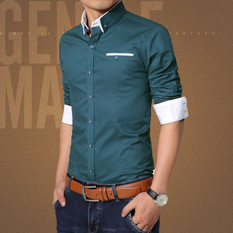 2017 Spring Casual Shirt Men Cotton Mens Dress Shirts Solid Slim Fit Plus Size Long sleeve Stylish Shirt Camisas Plus Size M-5XL