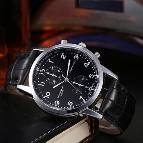 New Unisex Leather Stainless Steel Dial Quartz Wrist Watch
