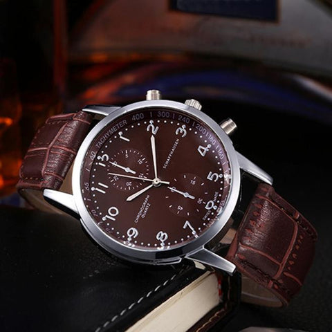 New Unisex Leather Stainless Steel Dial Quartz Wrist Watch