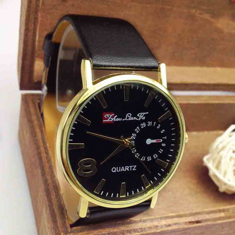 Unisex Casual Fashion Faux Leather Strap Quartz Analog Wrist Watch