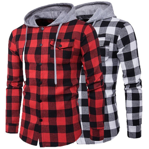 Winter Fall Men Plaid Shirt Camisas 2018 New Arrival Mens Long-sleeved Hooded Shirt Male Cotton Denim Casual High Quality Shirt