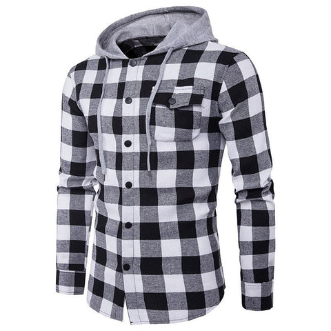 Winter Fall Men Plaid Shirt Camisas 2018 New Arrival Mens Long-sleeved Hooded Shirt Male Cotton Denim Casual High Quality Shirt